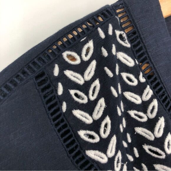 Pure Collection Tee Womens 12 Navy Blue Short Sleeve Embroidered Leaf Cutout - Picture 5 of 10